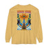 Back print long sleeve streetwear tee with a vintage aesthetic, perfect for festivals and skaters.